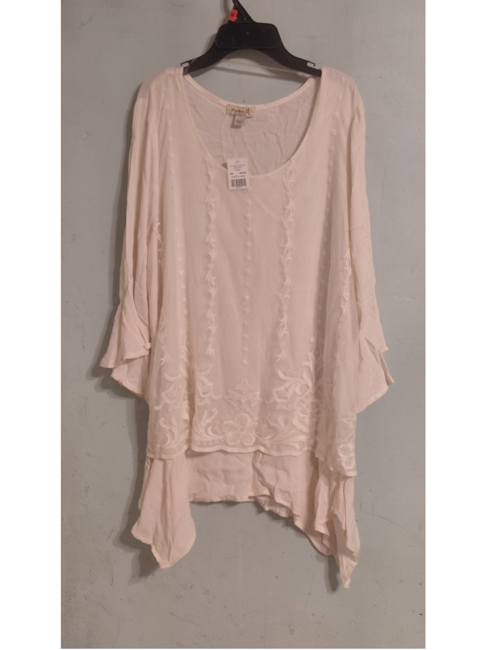 Women's One World Ivory Lace Overlay Tunic Top Size L